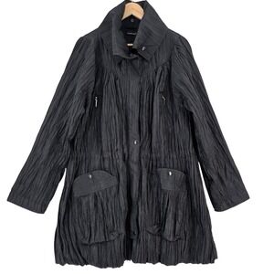 Samuel Dong Womens M Crinkle Bubble Hem Cinch Waist Full Zip Jacket in Black